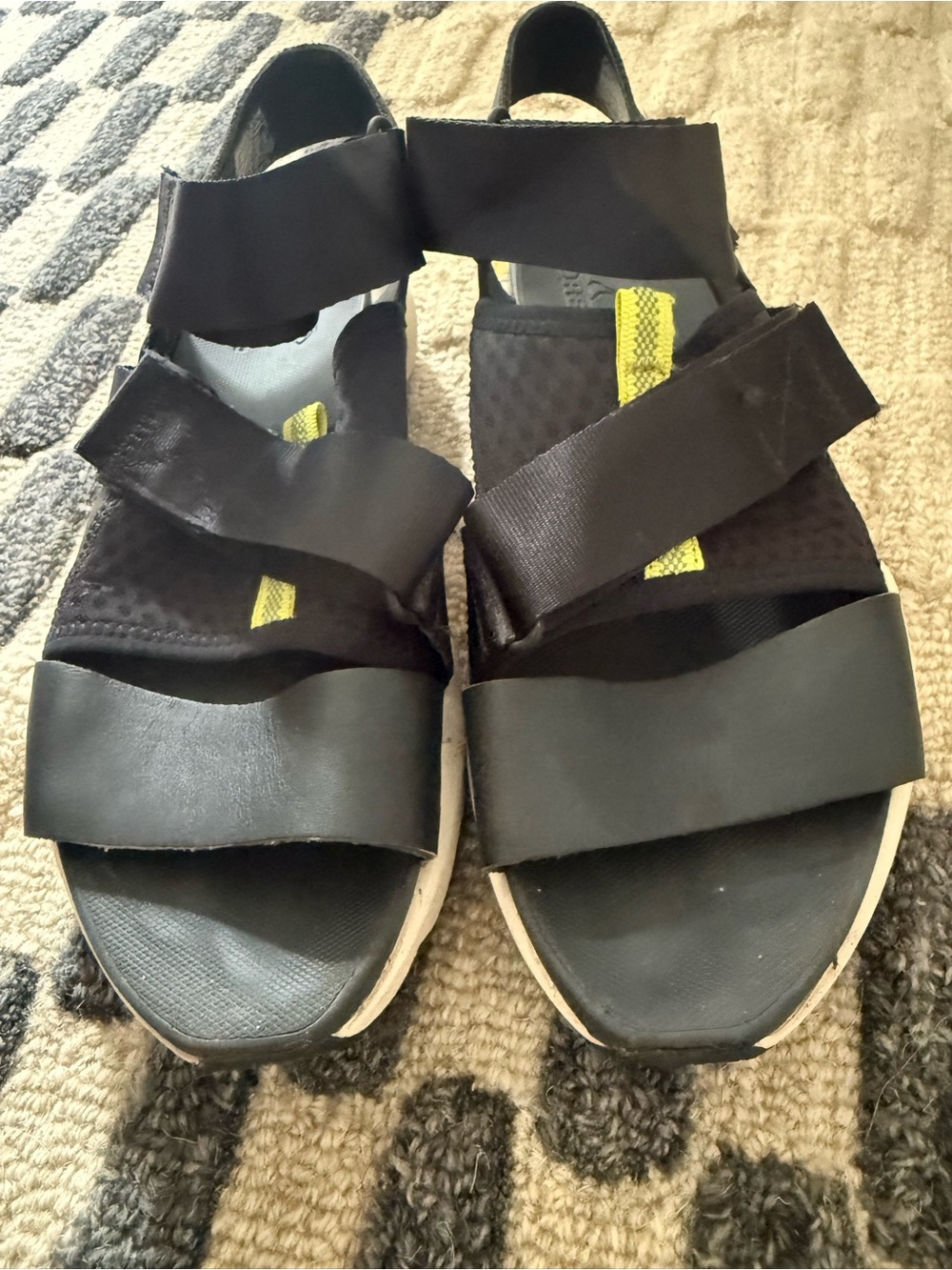 Sorel Black Sandal with Yellow Accent Straps
